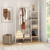Hivvago Clothes Rack Free Standing Storage Tower With Hanging Bar-natural