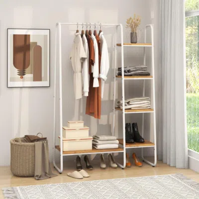 Hivvago Clothes Rack Free Standing Storage Tower With Hanging Bar-natural In Black