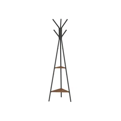 Hivvago Coat Hanger Stand, Hall Tree With 2 Shelves In Brown