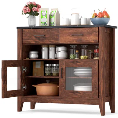 Hivvago Coffee Bar Cabinet With 2 Drawers And 1 Open Compartment-brown