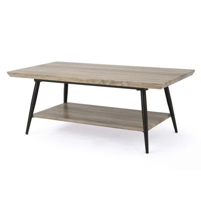 Hivvago Coffee Table, 43 Inch Top, Black Metal Legs, Taupe Gray Wood Finish