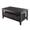 Hivvago Coffee Table With 3 Foldable Corn Husk Baskets Espresso And Chocolate