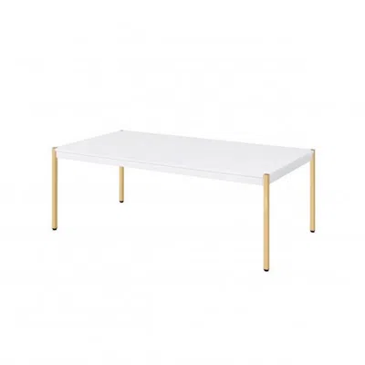 Hivvago Coffee Table With Metal Tube Legs, White And Gold