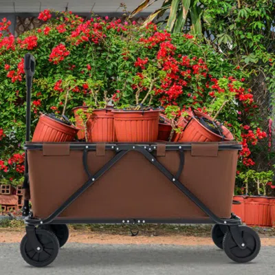 Hivvago Collapsible Folding Wagon Cart With Adjustable Handlebar-coffee In Brown