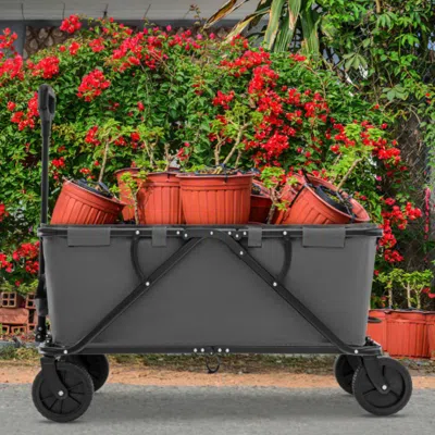 Hivvago Collapsible Folding Wagon Cart With Adjustable Handlebar-gray