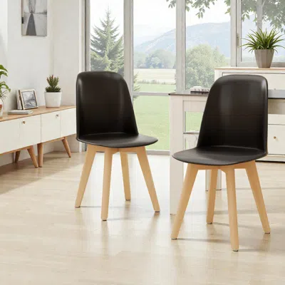 Hivvago Comfortable Two-piece Dining Chair Set With Tilt Backrest And Solid Beech Wood Legs In Black