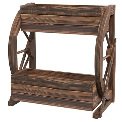 Hivvago Compact 2-level Wooden Garden Planter In Brown
