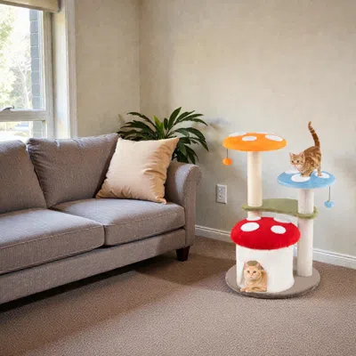 Hivvago Compact 35-inch Feline Tower Featuring Scratch Columns, Enclosed Condo, And Soft Pads In Multi