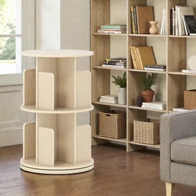 Hivvago Compact 360° Swivel Bookshelf - 2-layer Storage Rack With Safety Baffles In White