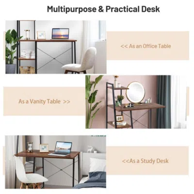 Hivvago Compact Computer Desk Workstation With 4 Tier Shelves For Home And Office-brown