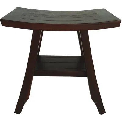 Hivvago Compact Curvilinear Teak Shower Or Outdoor Bench With Shelf In Brown Finish
