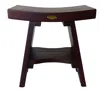 Hivvago Compact Curviliniear Teak Shower Outdoor Bench With Shelf In Brown Finish In Brown