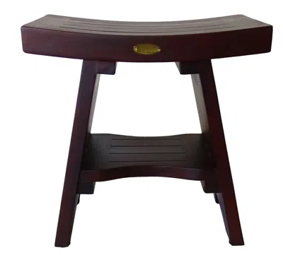 Hivvago Compact Curviliniear Teak Shower Outdoor Bench With Shelf In Brown Finish