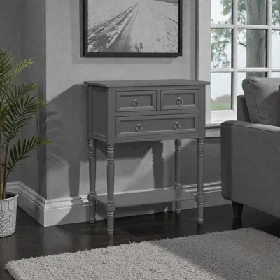 Hivvago Compact Entry Console With Multiple Drawers And Open Storage Shelf In Gray