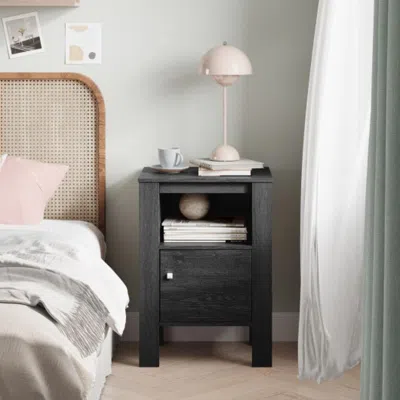 Hivvago Compact Floor Farmhouse Nightstand With Open Shelf And Cabinet-dark Gray