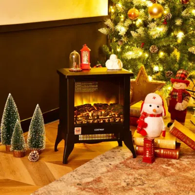 Hivvago Compact Portable Space Heater With Realistic Flame Effect-black In Brown