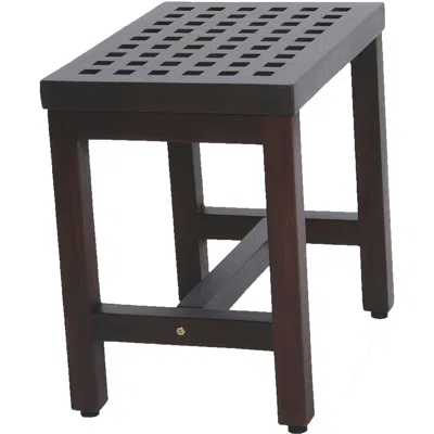 Hivvago Compact Rectangular Teak Lattice Pattern Shower Or Outdoor Bench In Brown Finish