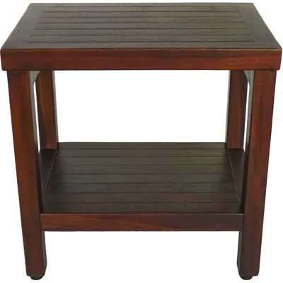 Hivvago Compact Rectangular Teak Shower Or Outdoor Bench With Shelf In Brown Finish