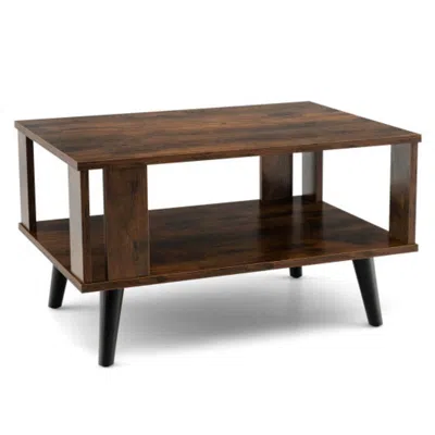 Hivvago Compact Retro Mid-century Coffee Table With Storage Open Shelf-rustic Brown