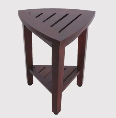 Hivvago Compact Teak Corner Shower Outdoor Bench With Shelf In Brown Finish