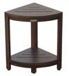 Hivvago Compact Triangular Teak Shower Outdoor Bench With Shelf In Brown Finish In Brown