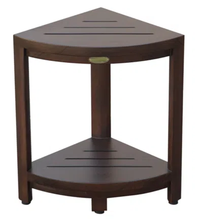 Hivvago Compact Triangular Teak Shower Outdoor Bench With Shelf In Brown Finish