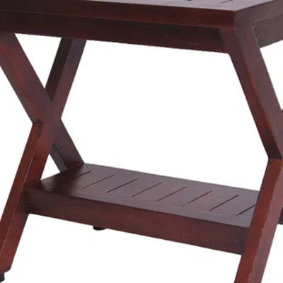 Hivvago Compact X Shape Teak Shower Outdoor Bench With Shelf In Brown Finish