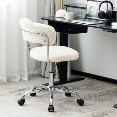 Hivvago Computer Desk Chair Adjustable Sherpa Office Chair Swivel Vanity Chair-white