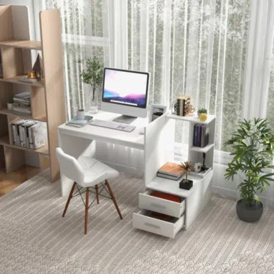 Hivvago Computer Desk Home Office With Bookshelf And Drawers-white