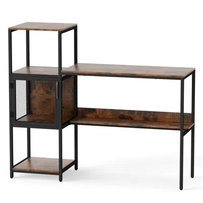 Hivvago Computer Desk With Bookshelf Home Office Desk With Storage Cabinet And Shelves-rustic Brown