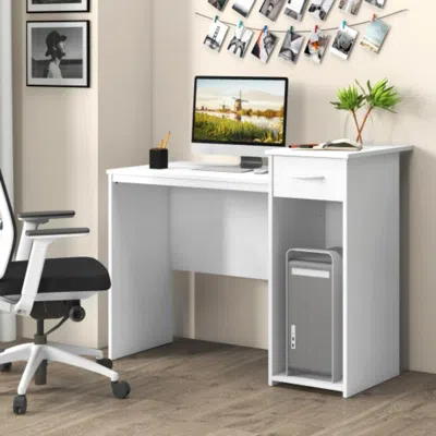 Hivvago Computer Desk With Drawer Modern Laptop Pc Desk With Adjustable Shelf And Cable Hole-white