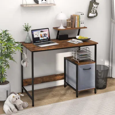 Hivvago Computer Desk With Reversible Storage Drawer And Moveable Shelf-brown