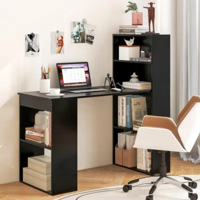 Hivvago Computer Desk Writing Workstation Office With 6-tier Storage Shelves-black