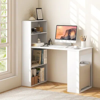 Hivvago Computer Desk Writing Workstation Office With 6-tier Storage Shelves-white
