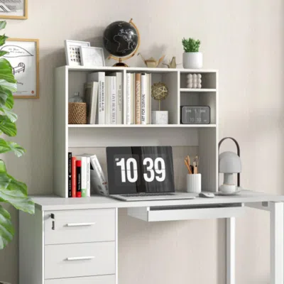 Hivvago Computer Desktop Bookcase With 4 Cubbies And Open Back Compartment-white