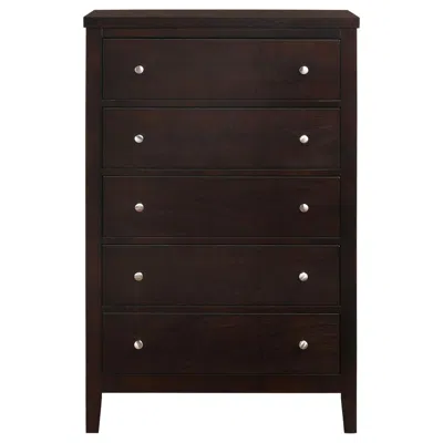Hivvago Con 48 Inch Tall 5 Drawer Dresser Chest, Silver Knobs, Cappuccino Brown