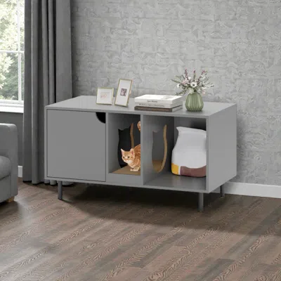 Hivvago Concealed Cat Litter House For 2 Cats With 40-inch Wide Design In Gray