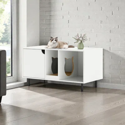 Hivvago Concealed Cat Litter House For 2 Cats With 40-inch Wide Design In White