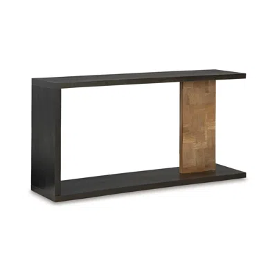 Hivvago Console Sofa Table, Solid Wood C Shape W Shelf, Black Brown 58 Inch