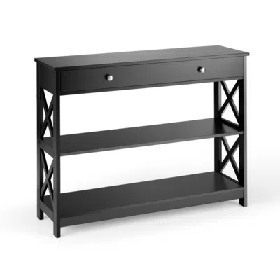 Hivvago Console Table 3-tier With Drawer And Storage Shelves-black