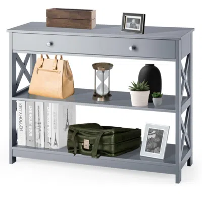 Hivvago Console Table 3-tier With Drawer And Storage Shelves-gray In Blue