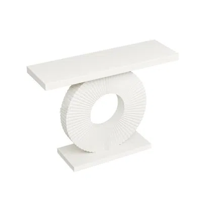 Hivvago Console Table, 39 Inch White Rectangular Top, Geometric Flower Base
