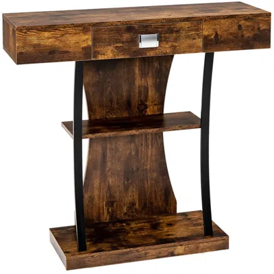Hivvago Console Table With Drawer And 2-tier Shelves For Entryway Living Room-rustic Brown