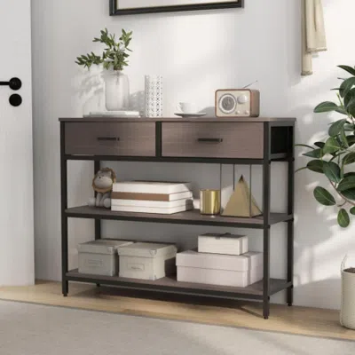 Hivvago Console Table With Folding Fabric Drawers For Entryway-gray