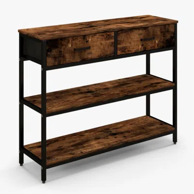 Hivvago Console Table With Folding Fabric Drawers For Entryway-rustic Brown In Black