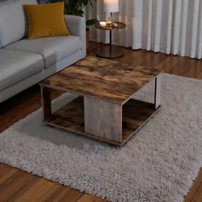 Hivvago Contemporary 2-layer Square Coffee Table With Storage Area And Slip-resistant Feet In Brown