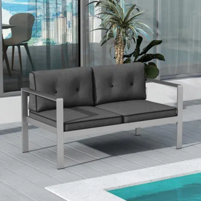 Hivvago Contemporary 2-person Sofa Chair With Wpc Armrests For Balcony Backyard Porch