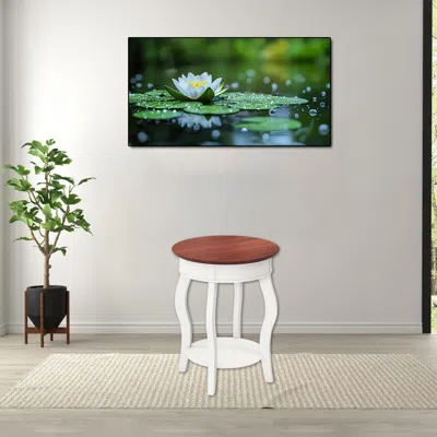 Hivvago Contemporary 2-tier Round Accent Table With Storage Shelf And Sturdy Rubber Wood Legs In Multi