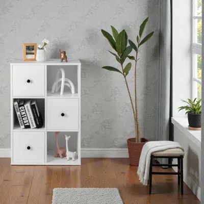 Hivvago Contemporary 3-layer Bookshelf With Wall-mount Safety Support In White