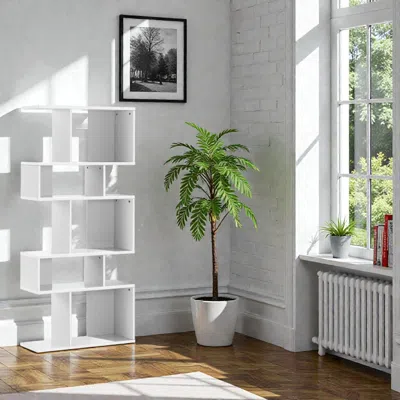 Hivvago Contemporary 5-layer Wooden S-form Bookshelf For Living Room And Office In White